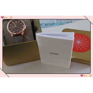 BNIB~FOSSIL Rye Multifunction Gray Leather Band Watch~$140 Retail Value